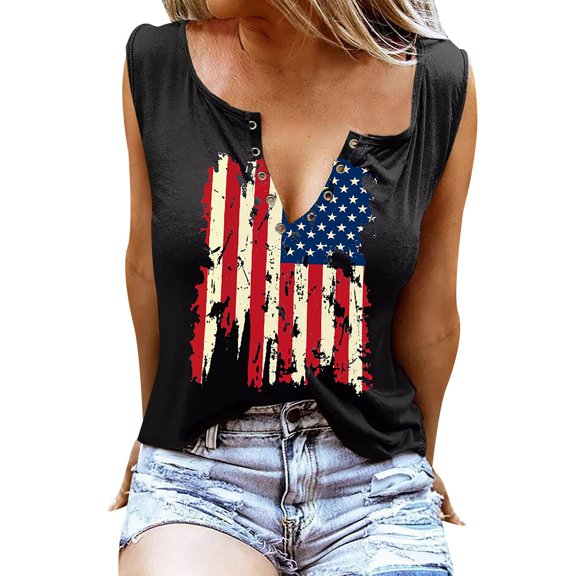 Uooqdmx American Flag Tank Top Women, Fourth of July Outfit Women, 4th of July Tank Tops for Women, V Neck Tank Tops for Women, Womens Tank Tops Loose Fit, Red 1 XXL