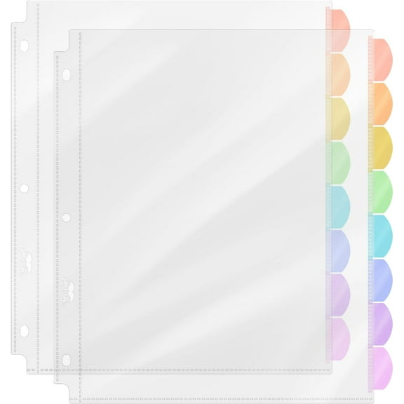 Mr. Pen- Clear Sheet Protectors with Binder Tabs, 8 Tabs, 2 Sets, Pastel, Clear Binder Sheet Protectors