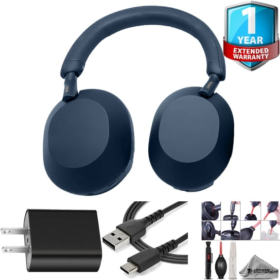 Sony WH-1000XM5 Noise-Canceling Wireless Over-Ear Headphones (Midnight Blue) with 1 Year Warranty, Power Brick & More! (International Version)