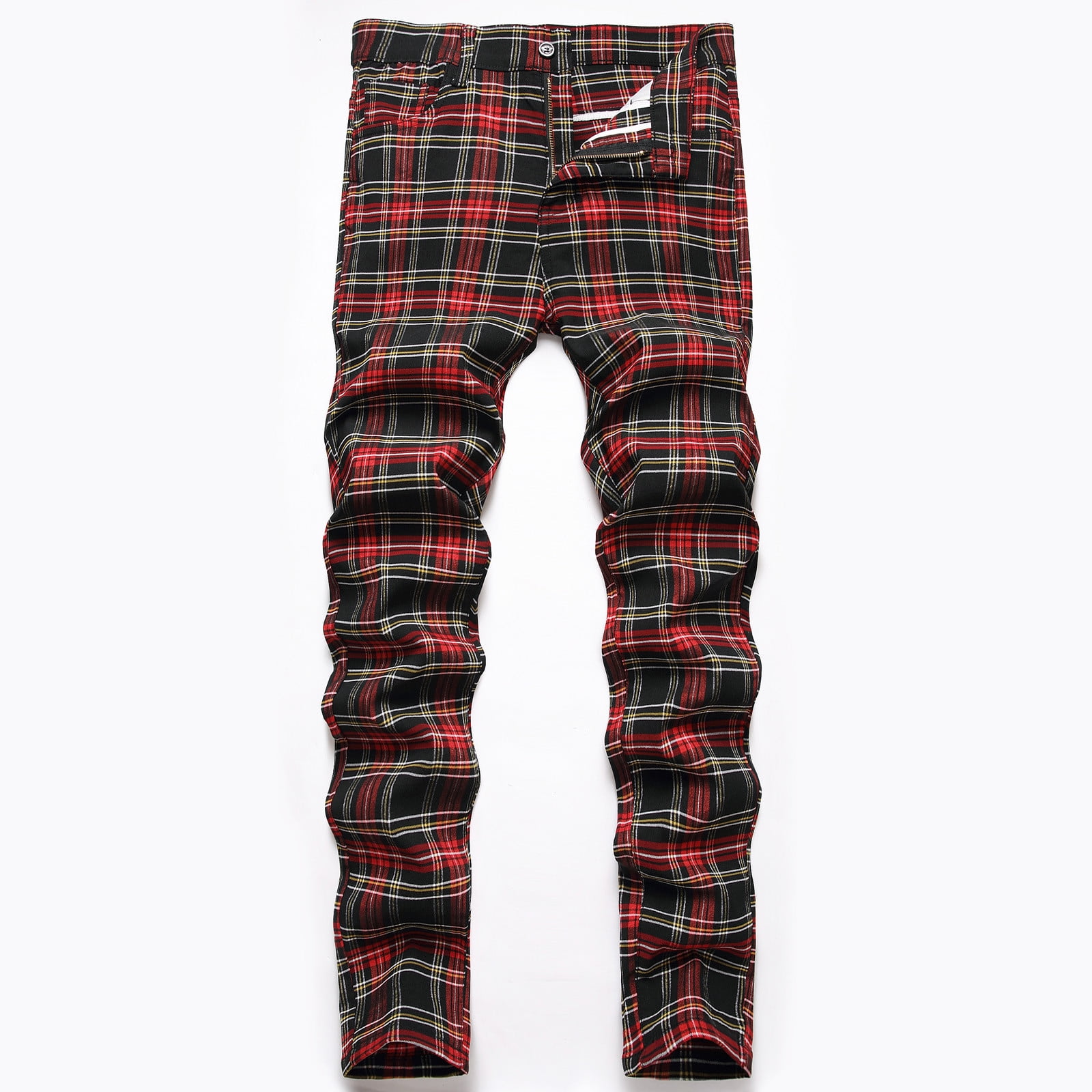 jsaierl Men's Plaid Dress Pants Straight Fit Expandable Waist Pleated