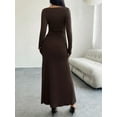 thumbnail image 4 of Krumba Women Long Sleeve Dress: Formal Maxi for Wedding Guest - Viscose Stretchy Bodycon Midi for Cocktail Casual Party Club Brown Size L, 4 of 4