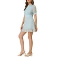 thumbnail image 4 of Allegra K Women's Ruffle Neckline Printed Fit and Flare Ruffle Hem Lace-Inset Mini Dress, 4 of 6