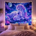 thumbnail image 2 of Pair Unicorns Adult With Smaller Foal Nestled Together, Mystical Fantasy for Space Lovers, Galaxy Room Decor, Mother's Day Gift, Tapestry Wall Hanging for Bedroom and Dorm, 2 of 7