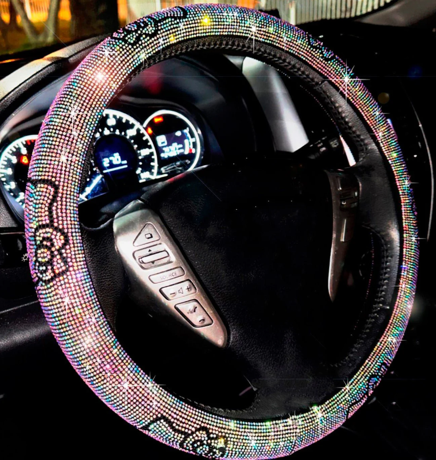 Fashion Car Ultra Bling Luxury Steering Wheel Kitty Cover Universal Bright Rhinestone Ice Drill