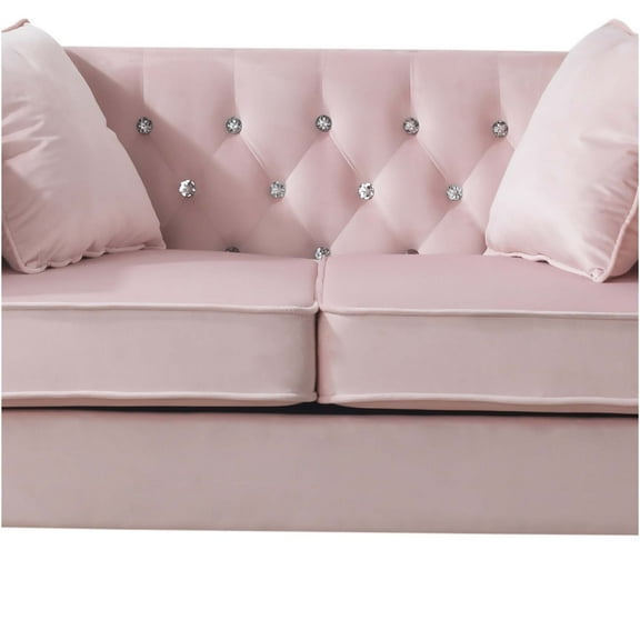 JERFIT Pink Velvet Loveseat Sofa, Button Tufted Upholstered Small Couch for Living Room, Apartment, Dorm