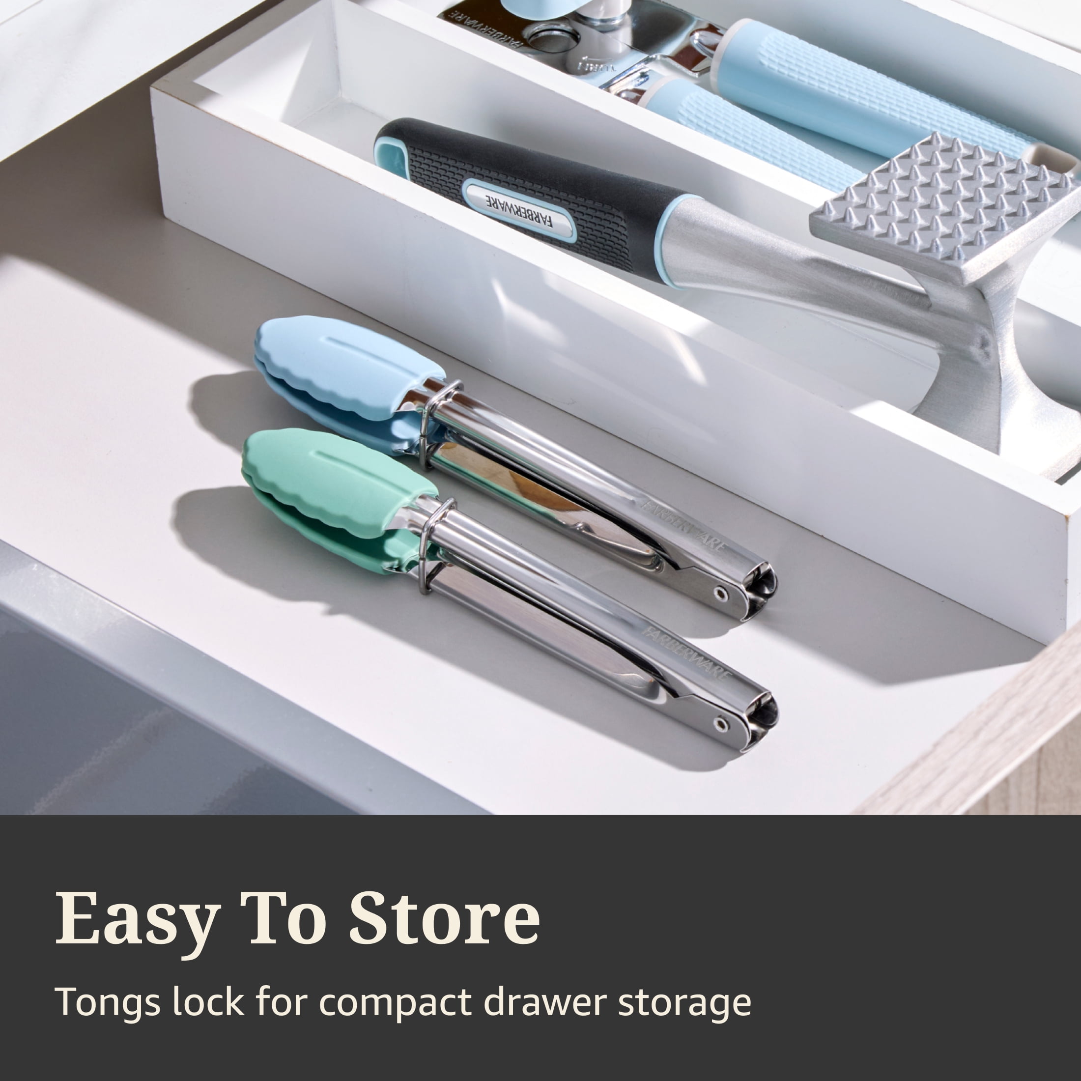 Farberware Professional Mini Stainless Steel Locking Tongs with Silicone Tips, Set of 2