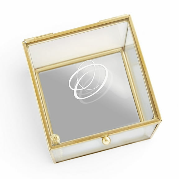 Personalization Mall Personalized Initial Glass Jewelry Box,Gold