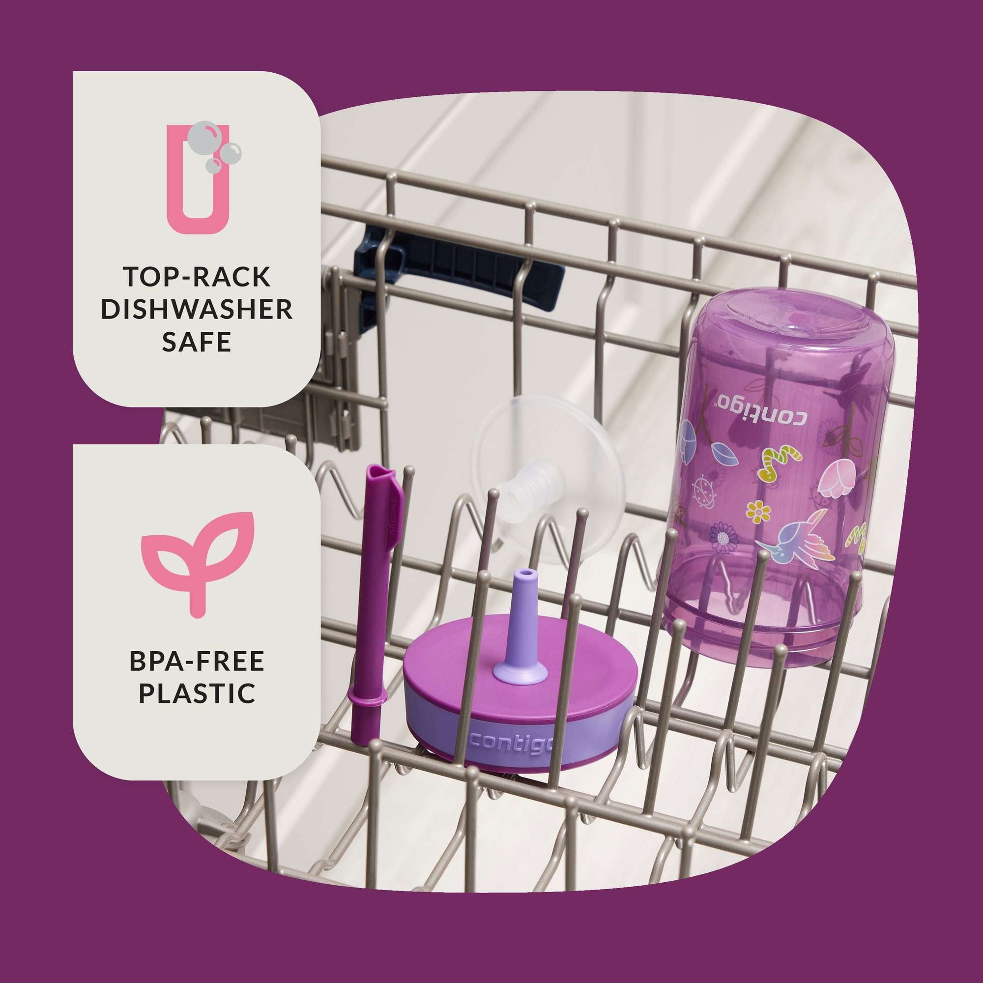 (4 pack) Contigo Kids Leighton Spill-Proof Tumbler with Straw, Ages 3+, Pink and Purple, 14 oz, 2-Pack