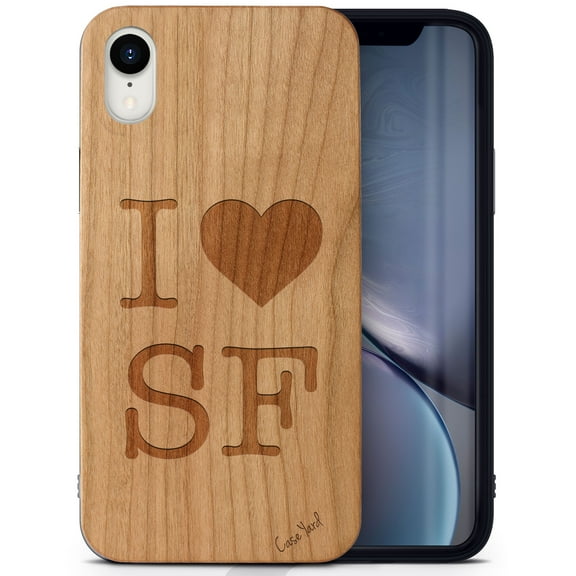 Case Yard Wooden Case Outside Soft TPU Silicone, Slim Fit Shockproof Wood Protective Phone Cover for Girls Boys Men and Women, Supports Wireless Charging Love SF Design case for iPhone-XR