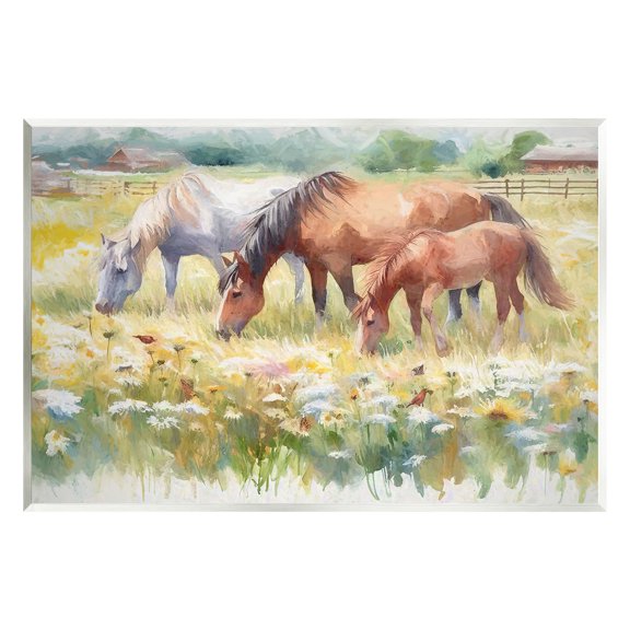 Stupell Industries Grazing Horses in Meadow Animals & Insects Painting Unframed Art Print Wall Art, 19 x 13