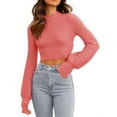 thumbnail image 4 of Long Sleeve Womens Sexy Crew Neck Cropped Sweaters Ribbed Knit Crop Pullover, 4 of 6