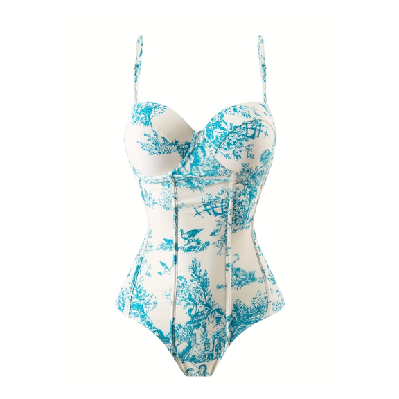 Women's Two Piece Swimsuit Sun Protection Beachwear Retro Floral Print Bathing Suit Vacation Swimsuits UPF 50 Quick Dry Swim Top & High Waist Bottom