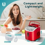 EUHOMY Countertop Ice Maker 26 lbs/Day Portable Self-Cleaning, 9 Bullet Ice in 6 Min, Red