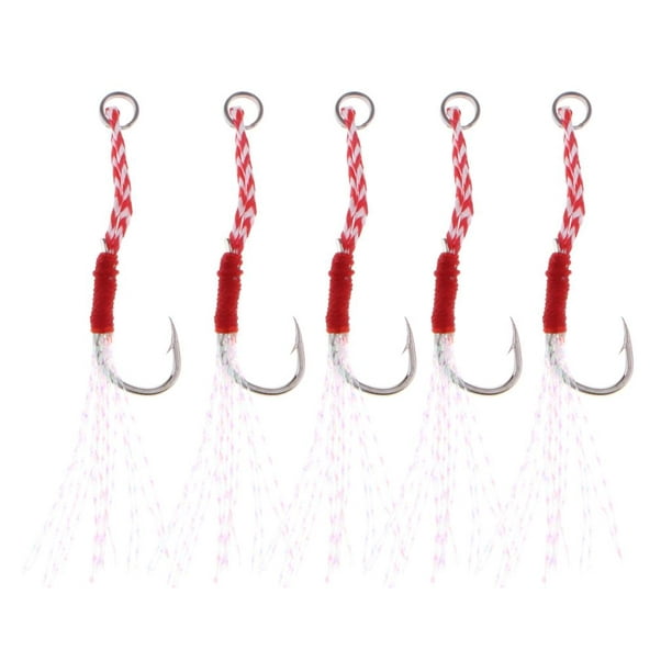 5Pcs Sea Fishing Hooks Barbed Assist Hooks with Braided Line - 011