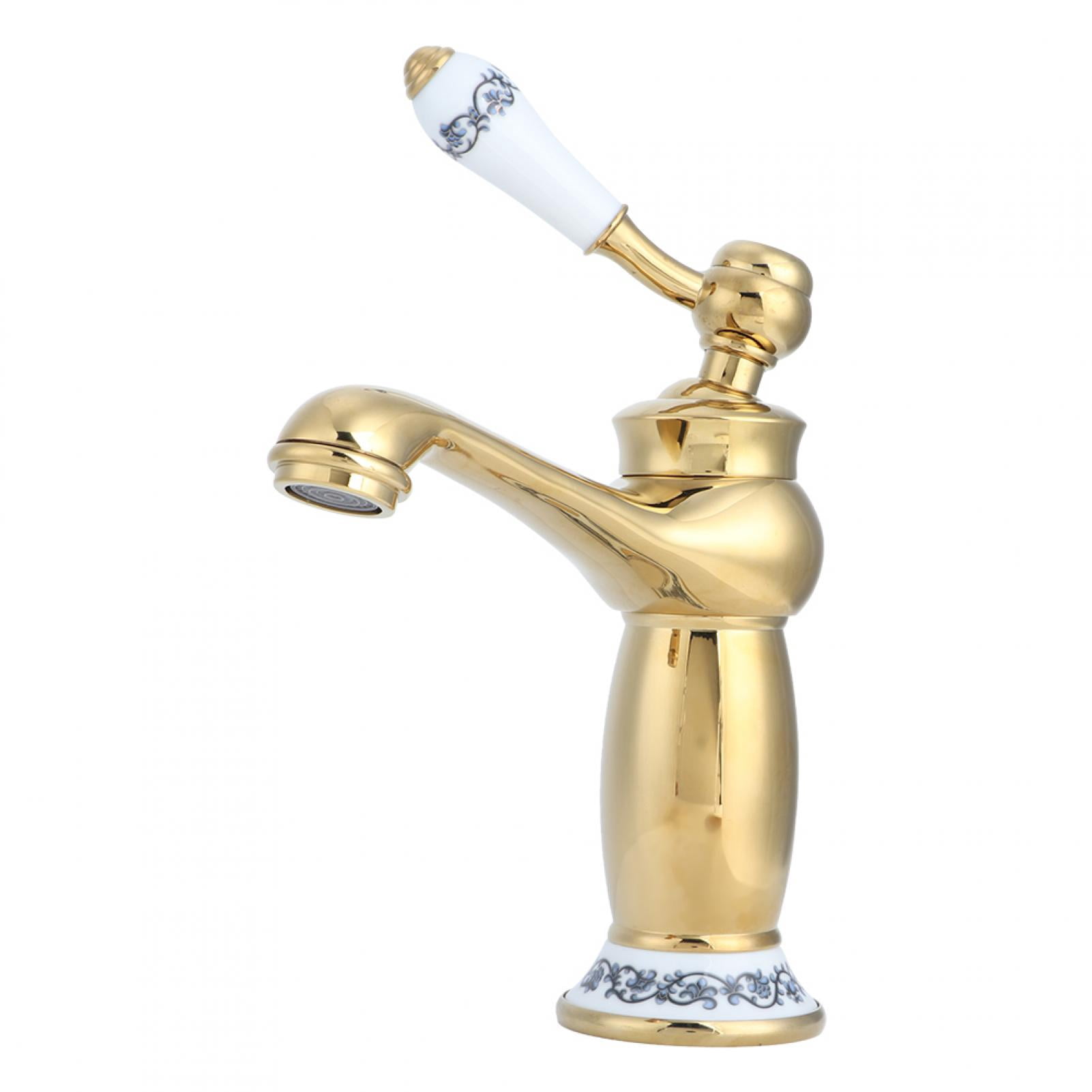 BIMZUC Stylish Antique Gold Brass Basin Faucet Hot and Cold Water Tap for Bathroom Vanity Sink with Double Hose Installation Kits, Premium Electroplating Surface, 7.3 inches / 18.5 cm Height