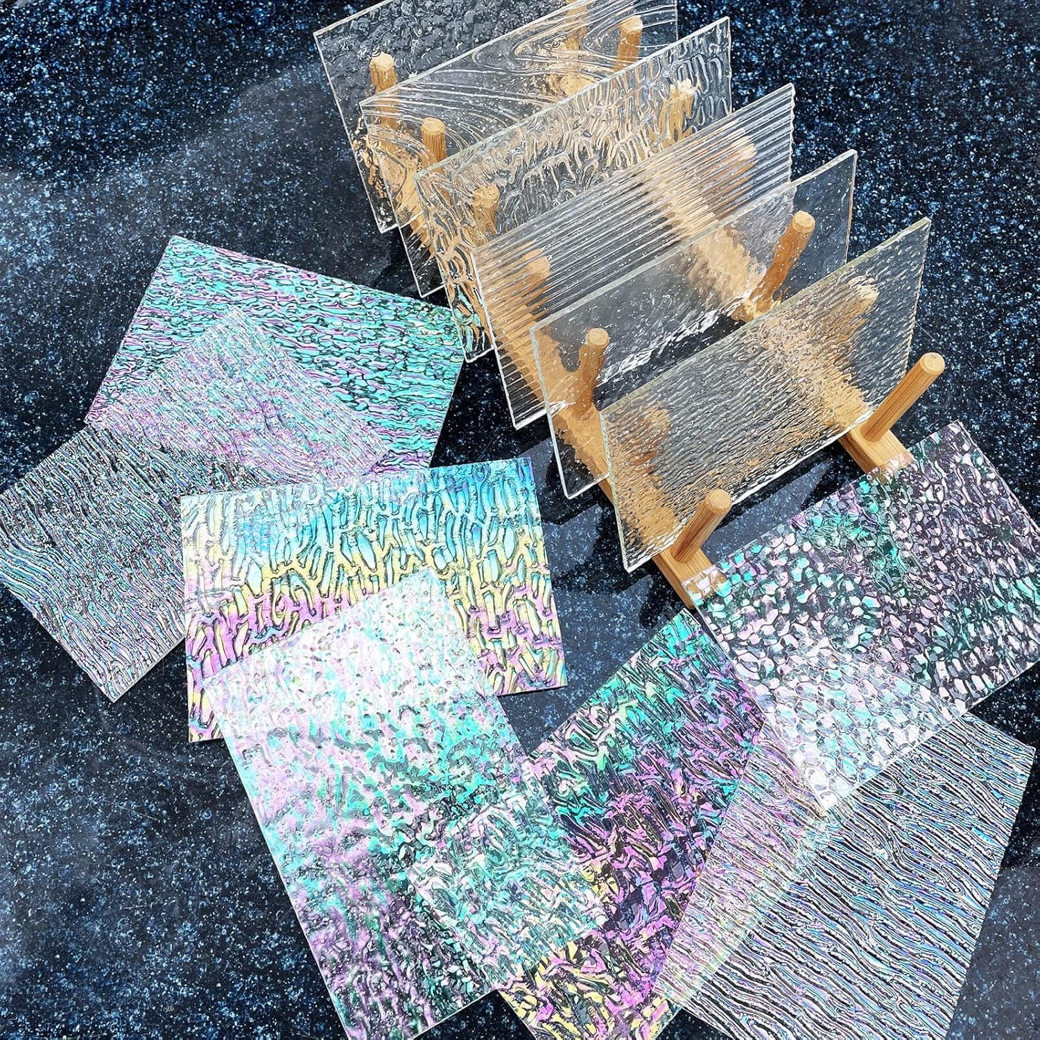 24 Sheets Clear Texture Stained Glass Variety Pack, 6 x 4 Inch Cathedral Art, Mosaic Tiles for Crafts, Assorted Patterns Transparent Sheets for Projects