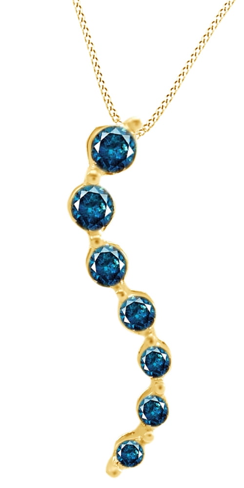 Round Cut Blue Natural Diamond Journey Pendant Necklace In 14k White Gold by Jewel Zone US