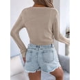 thumbnail image 2 of Women'S Tie Front Long Sleeve Scalloped Crop Cardigan Knit Top Khaki S, 2 of 8