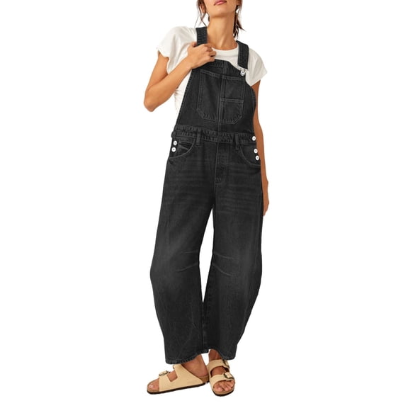 Women Denim Overalls Adjustable Lace Up Denim Pants with Pockets Jumpsuit