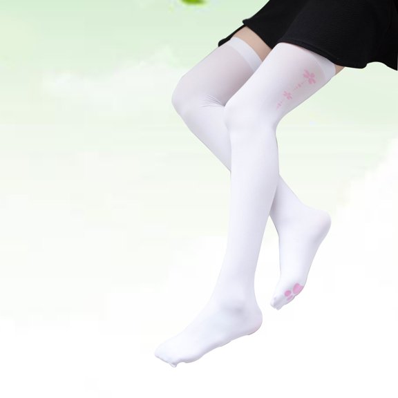 Worgeous 70cm Japanese Printed Cartoon Cat Paw Over Knee Socks White Silk Stockings (70cm Cherry Blossom Pantyhose)