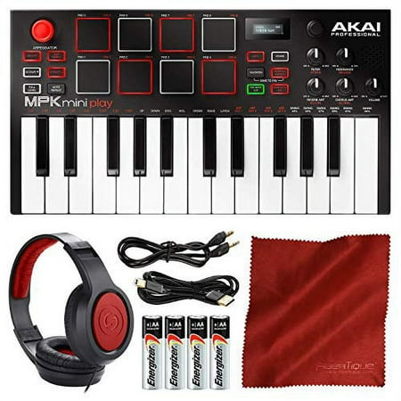 Akai Professional MPK Mini Play Compact Keyboard and Pad Controller + Headphones + Premium Accessory Bundle