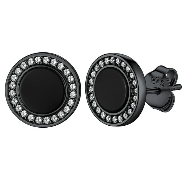 Silvora Pendientes redondos negros con Circonia cúbica brillante AAA, lindos mini pendientes de plata esterlina Joyas para niños y niñas Accesorios de moda delicados - Negro