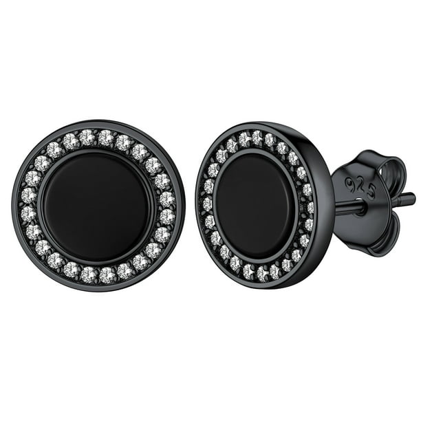 Silvora Pendientes redondos negros con Circonia cúbica brillante AAA, lindos mini pendientes de plata esterlina Joyas para niños y niñas Accesorios de moda delicados - Negro