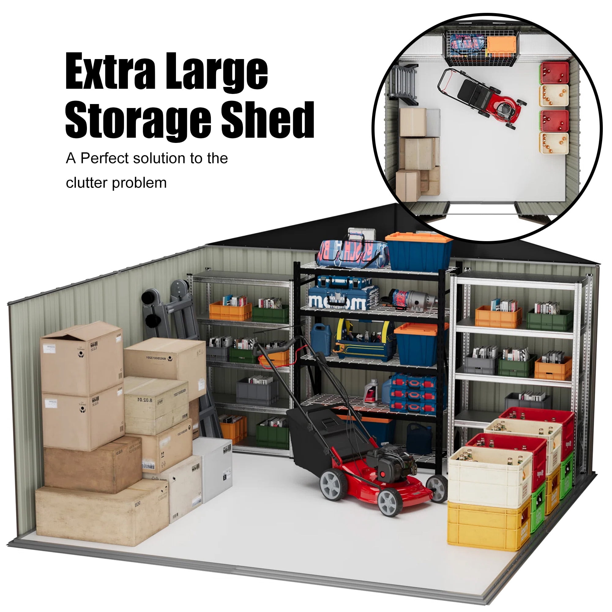 Aukfa 10FT x 8FT Outdoor Storage Shed, Metal Shed Storage with Window, Roof Slope Tool Shed with Door and Padlock for Backyards, Patio Lawns and Outdoor, Brwon