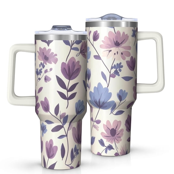 OBREWU Pioneer Flower Tumbler with Handle and Lid,Pioneer Flower 40oz Double Wall Vacuum Insulated Tumbler,Cups Gift for Women and Men