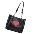 thumbnail image 2 of Bolso de mano de piel sintética negra con estampado de letras y gran capacidad para mujer, impermeable, con estampado de corazones, 2 of 8
