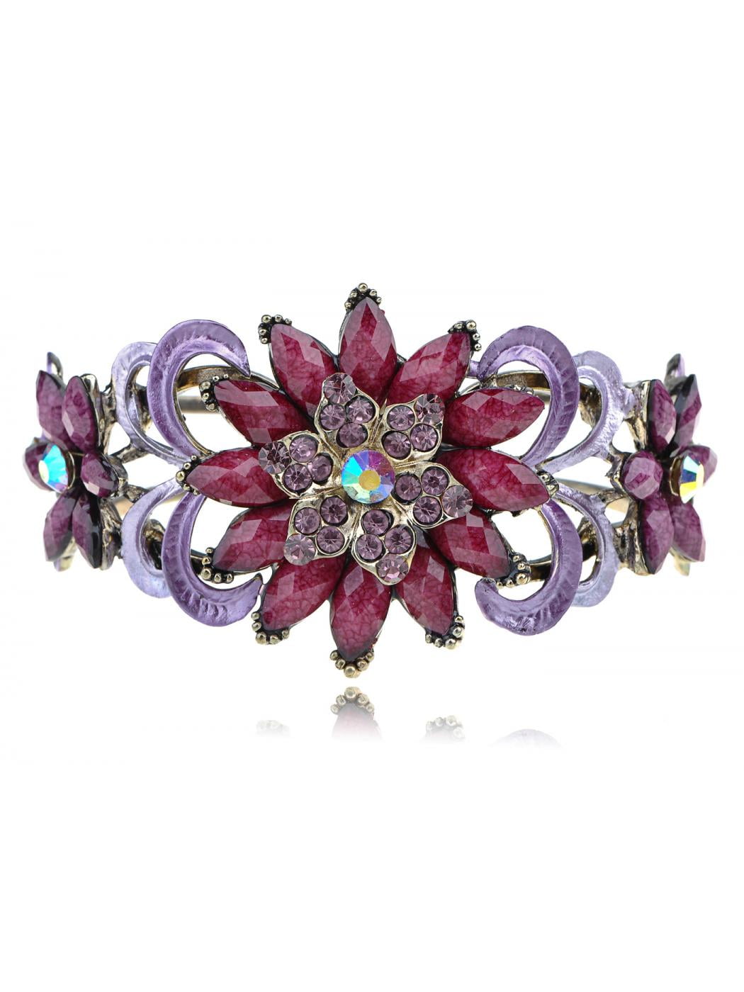 Feinuhan Vintage Iridescent Crystal Violet Purple Chunky Star Flower Bead Rustic Cuff Bangle Bracelet Walmart Com Walmart Com