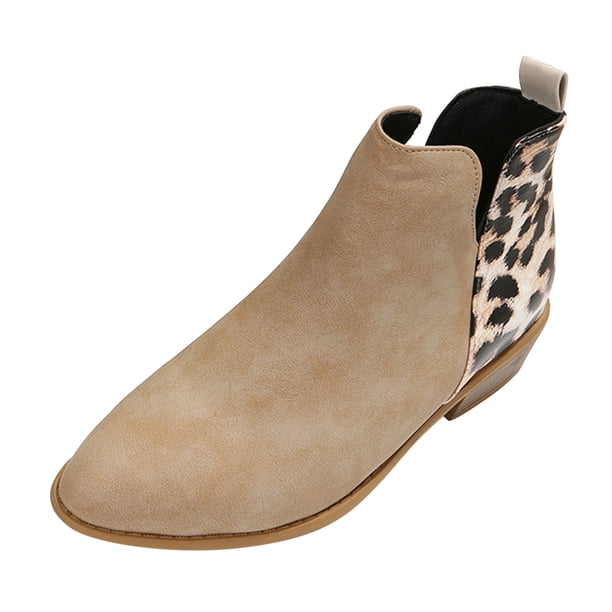 NECHOLOGY Botas Mujer Adulto Femenino Zapatos Botines para mujer Botines de de tacón grueso con cremallera lateral puntiaguda de cuero de retazos con estampado de vintage para mujer (Khaki, 6.5)