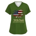 thumbnail image 3 of Women 250th Anniversary Scrub Tops American Flag Print 1776-2026 Short Sleeve Tshirt V Neck Moisture Wicking Classic Fit Comfy T Shirts with Pockets, #01 Green, S, 3 of 4