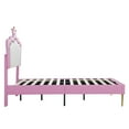 thumbnail image 6 of Bellemave Twin Size Upholstered LED Bed Frame, Princess Platform Bed with Crown Headboard, Pink Cute Girls Full Beds with Wooden Slats Support, No Box Spring Needed-Pink, 6 of 11