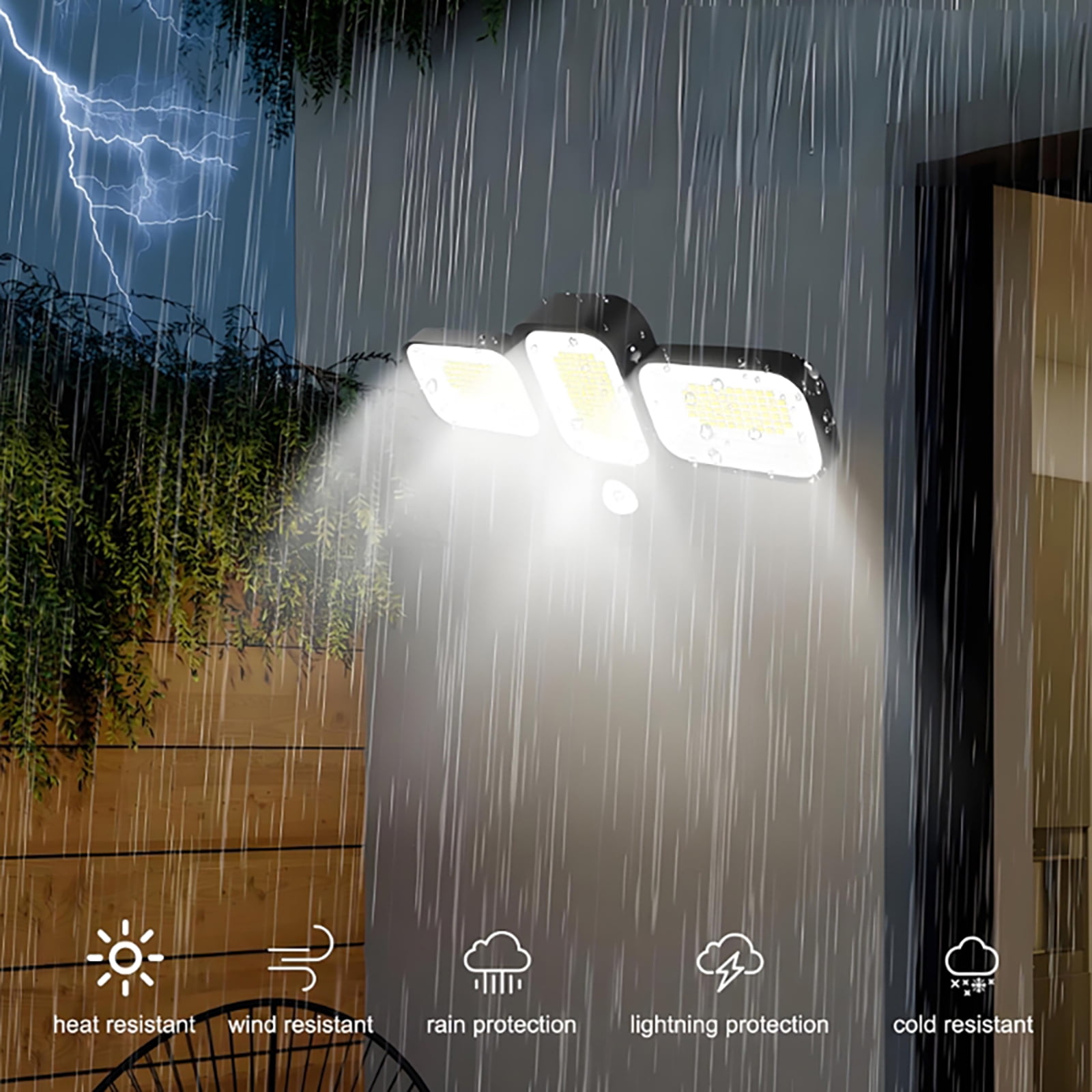 Foluu Solar Flood Lights 225 LED IP65 Waterproof 3 Modle 3 head Adjustable 270° Wide Outdoor 2 Packs