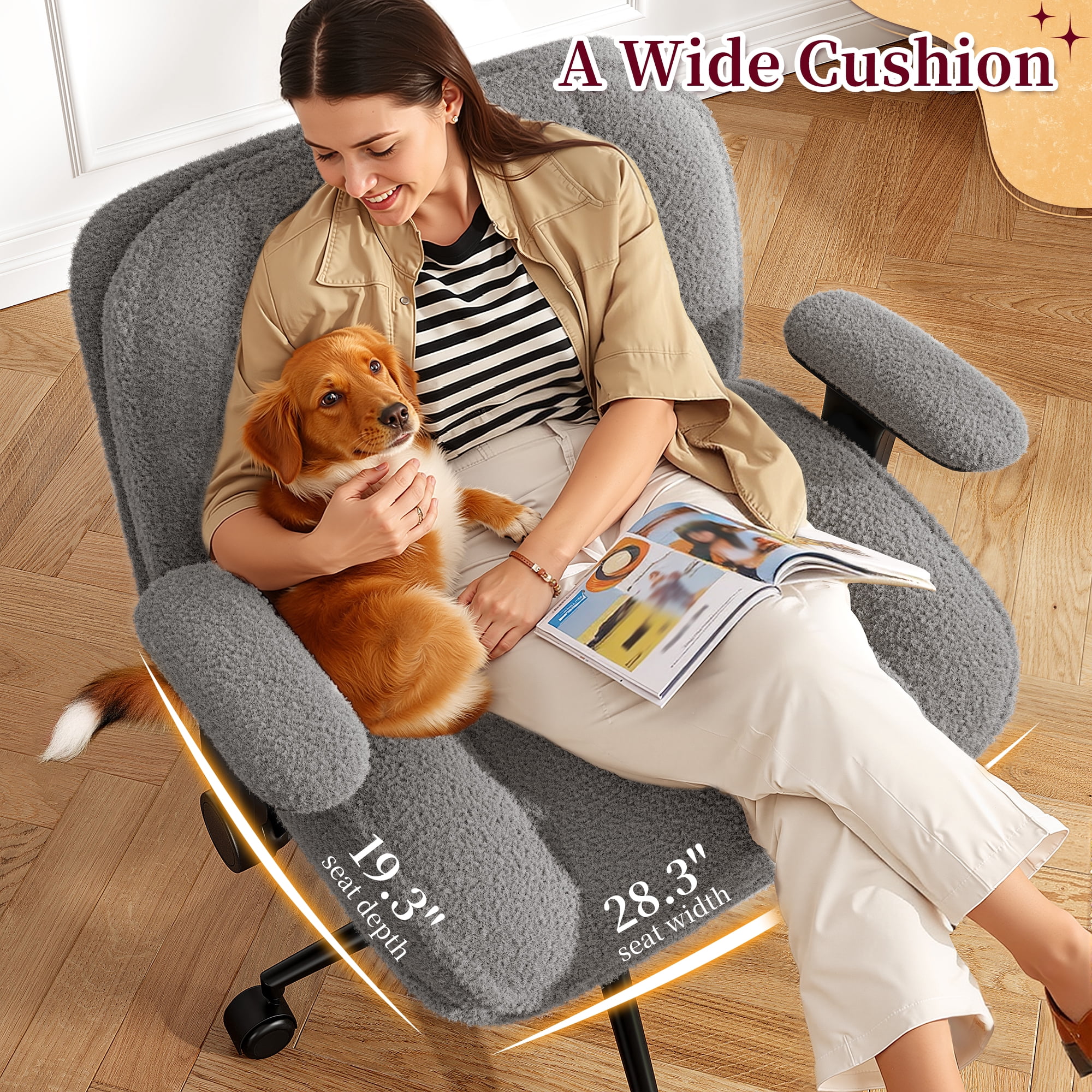 Romorgniz Criss Cross Chair with Adjustable Arms & Lumbar Support Office Chair with Reclining Back, Thick Cushion & Wheels for Office, Gaming, Reading, Grey