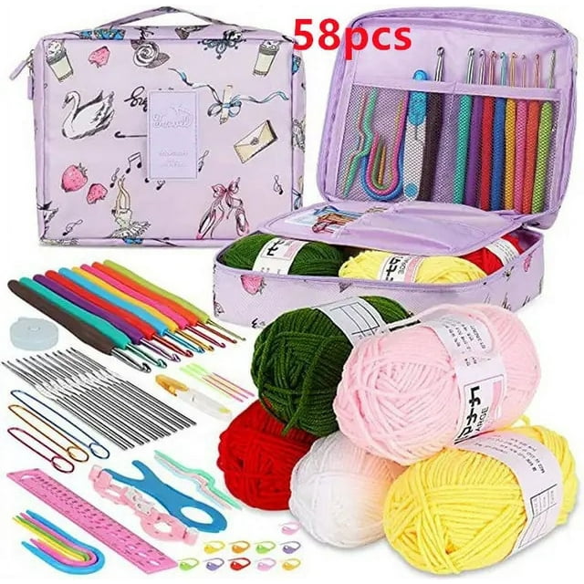 DIY Knitting Tools Kits Portable Crochet Hand Novice Beginners Multi-color Storage Kits,style c 58pcs