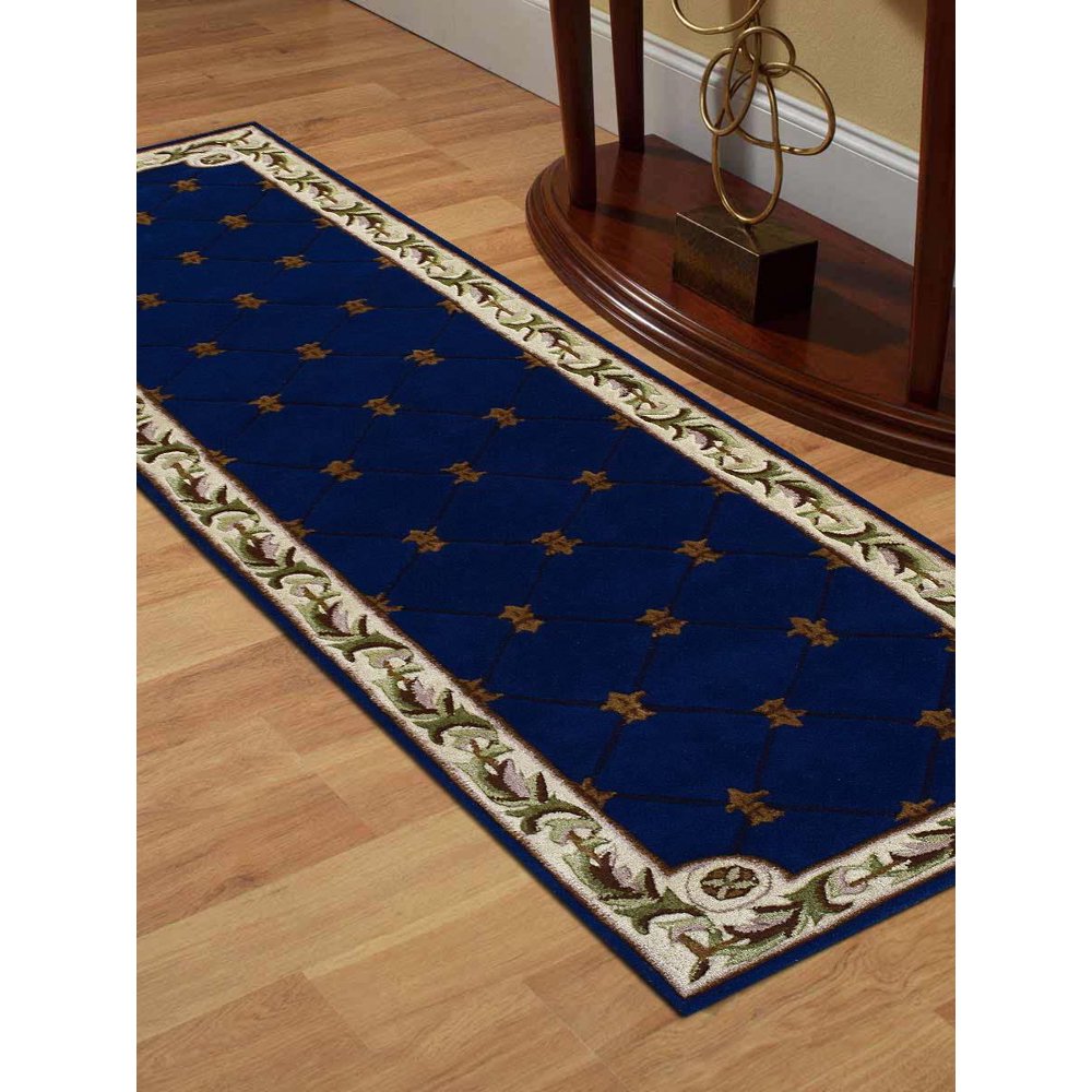 Traditional Hand Tufted Wool 3x10 Runner Rug Oriental Blue White