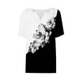 thumbnail image 4 of QATAINLAV Tops for Women 2025 Trendy Floral Print Summer Tshirts Casual Button V Neck Henley Shirts Loose Eyelet Embroidery Short Sleeve Blouses Sales Today Black M, 4 of 5