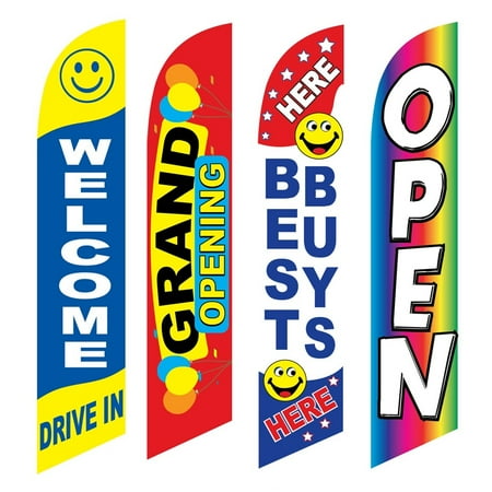 4 Advertising Swooper Flags Welcome Drive In Grand Opening Best Buys Here Open