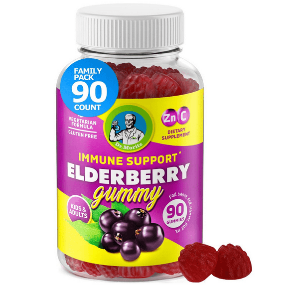 Dr. Moritz Elderberry Gummies, 90 Count, Natural Immune Support with Vitamins C and Zinc
