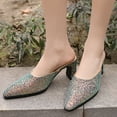 thumbnail image 2 of Sparkly Sequin Dress High Heels Mules Slides Sandals for Women Bride Wedding Glitter Pointed Toe Heeled Slip on, 2 of 7