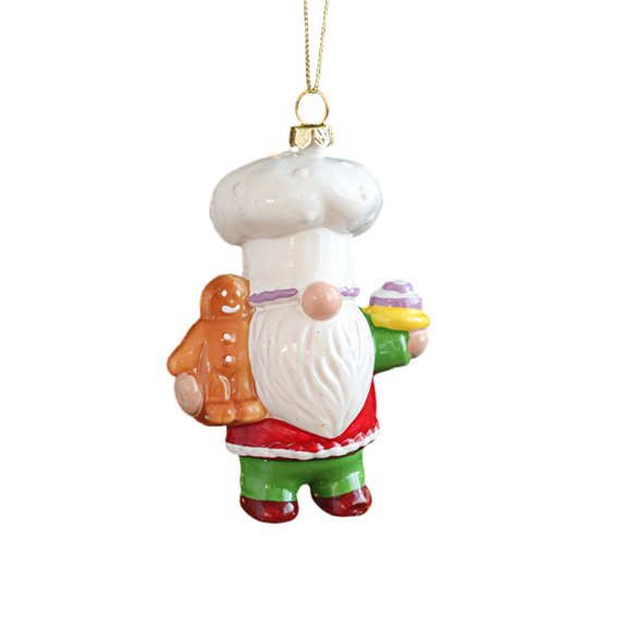 Chef Santa Claus Hanging Ornament with Gingerbread Figure and Cupcake Decorative Figurine for Holiday Display