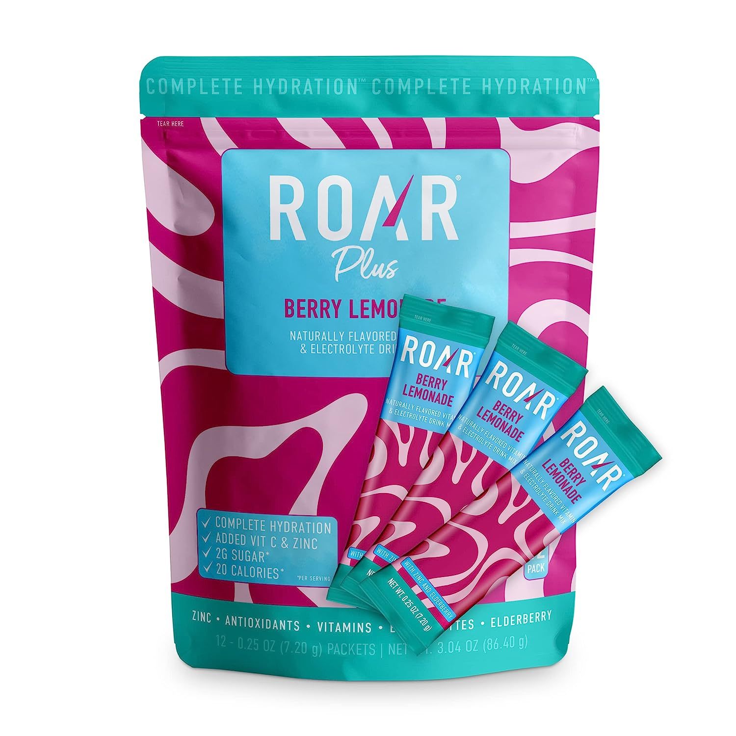 ROAR Plus Powder Berry Lemonade & Electrolyte Drink Mix 12 Pack