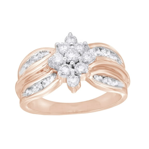 AFFY Round Cut White Natural Diamond Marquise Cluster Ring in 10K Rose Gold (1 cttw)
