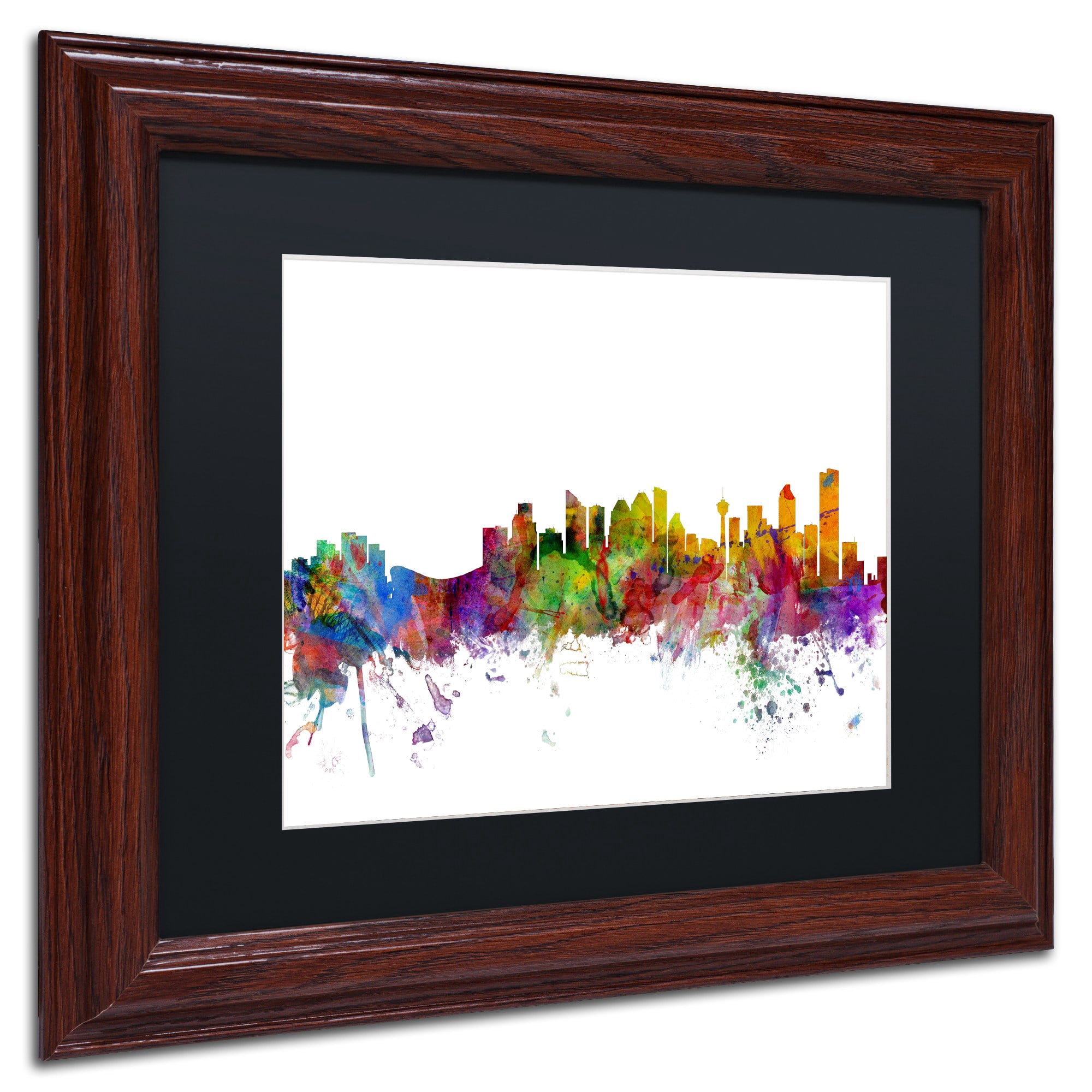 Trademark Fine Art "Calgary Canada Skyline" Canvas Art by Michael Tompsett Black Matte, Wood Frame