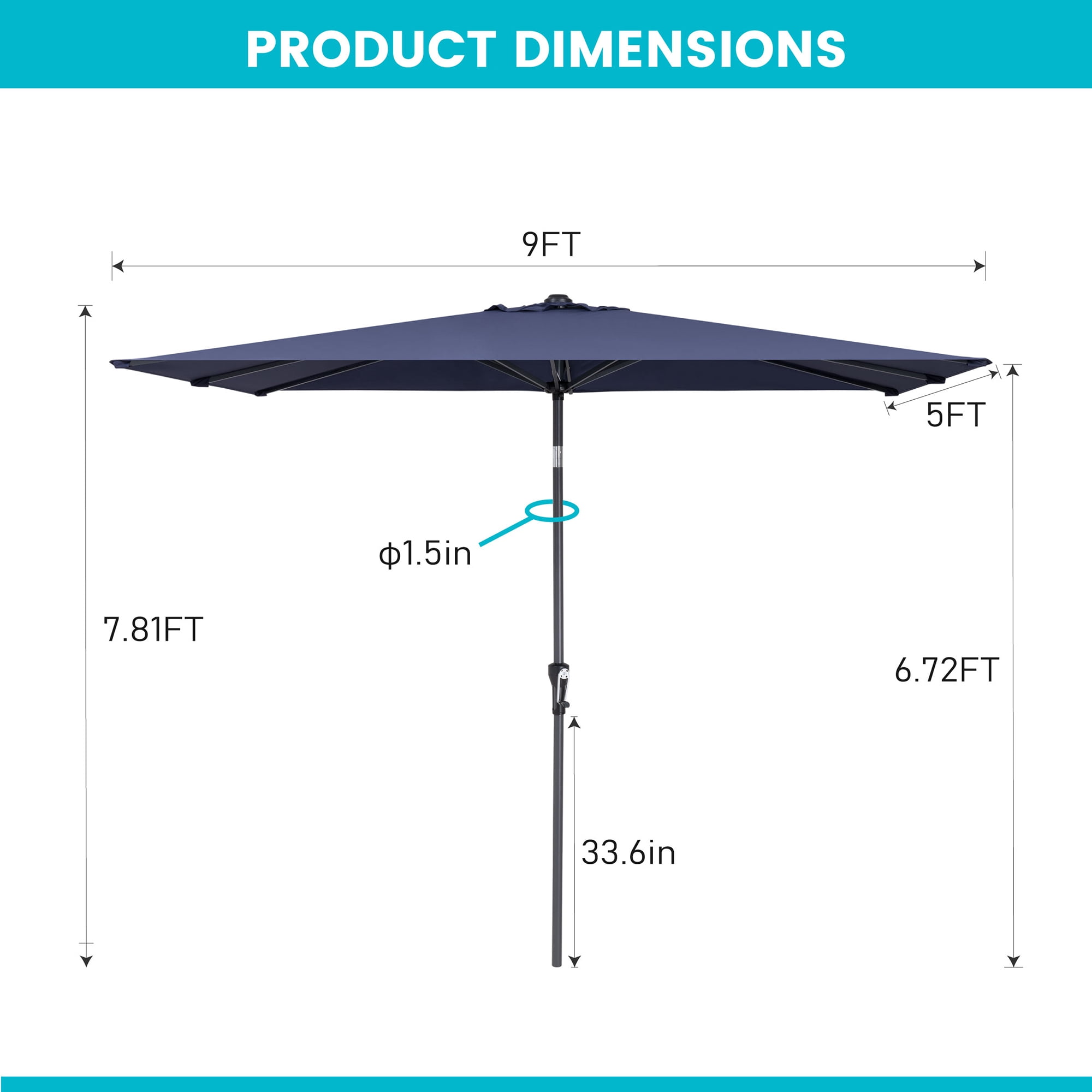 Pellebant 9 x 5 ft Patio Outdoor Umbrella Rectangular Double Top Market Umbrella in Blue