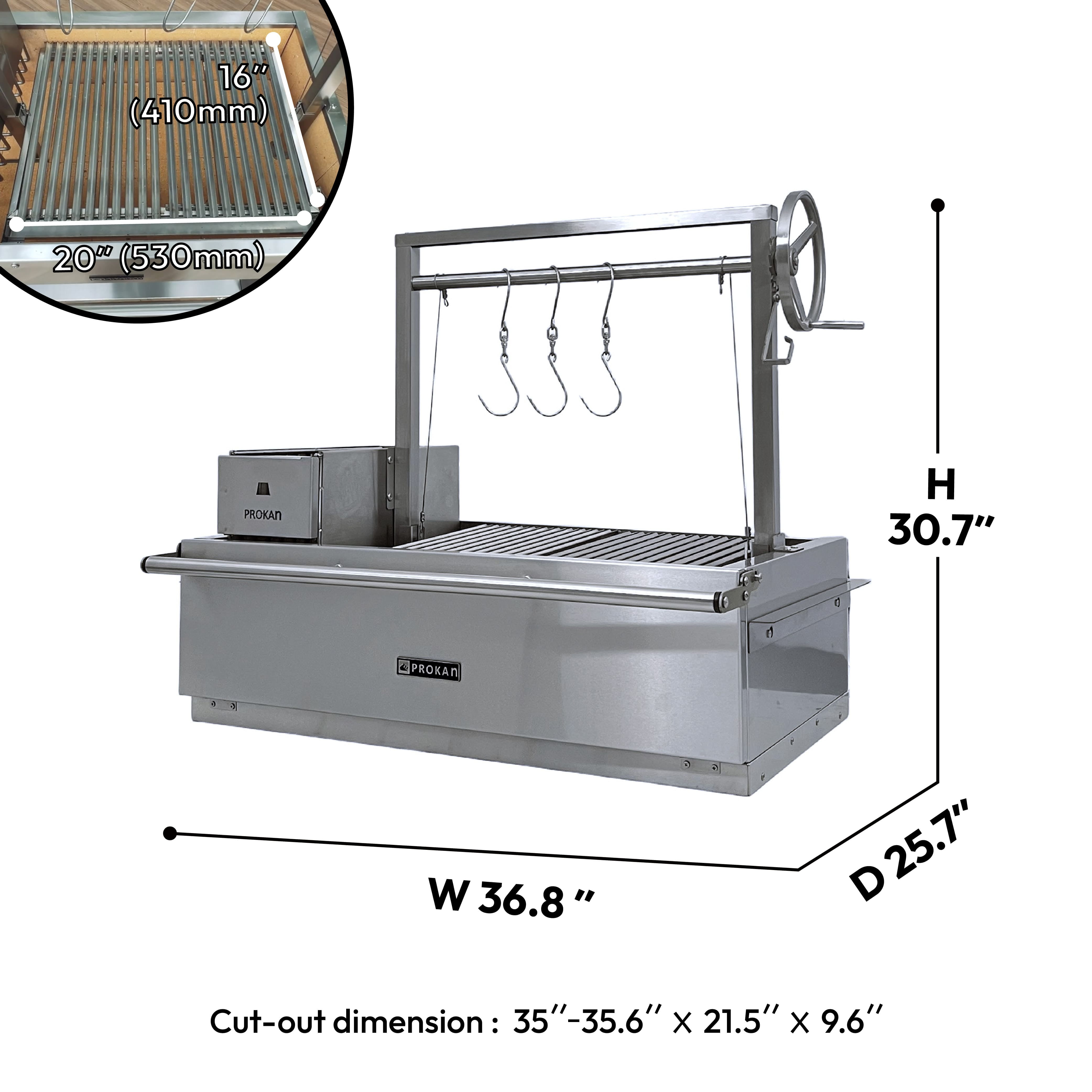 36" Infinity SS304 Built-in Argentine Charcoal and wood BBQ Grill