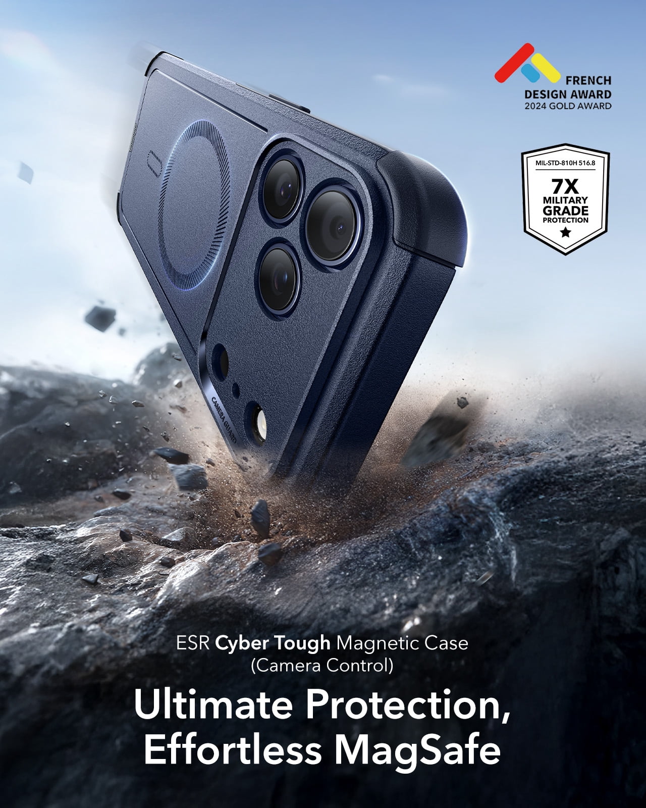 ESR Case Compatible with iPhone 17 Pro Max, 7X Military-Grade Drop Protection with Camera Control Button, MagSafe Compatible Shock-Absorbing Rugged Cover, Navy Blue