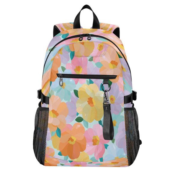 Full‑Print Casual Laptop Backpack, 20L Water‑Resistant Twill Tote Daypack with 14 Inch Computer Compartment for School Business Travel Vibrant Mixed Floral Repeat